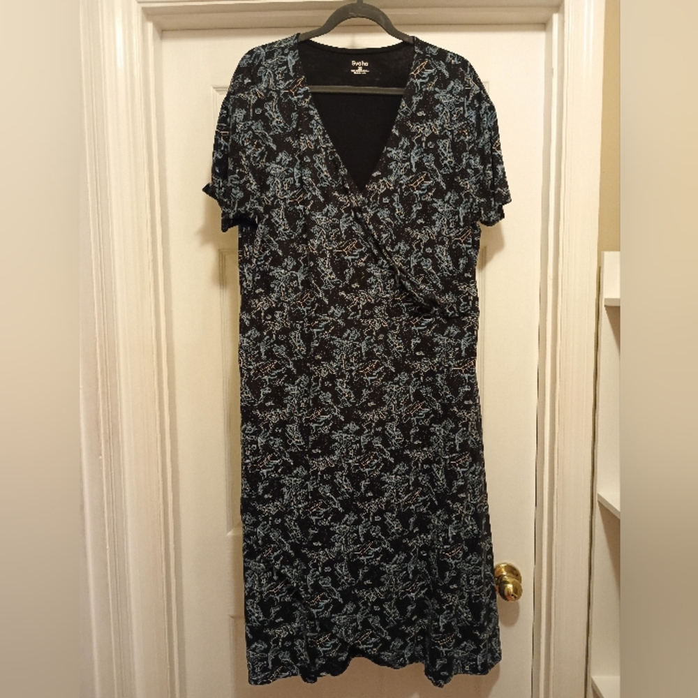 Svaha Faux Wrap Constellation Black and Blue Dress (Glow In the Dark)